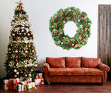 Verdant Christmas Wreath Wall Decal - Green Leaves with Red Berries Decor Sticker