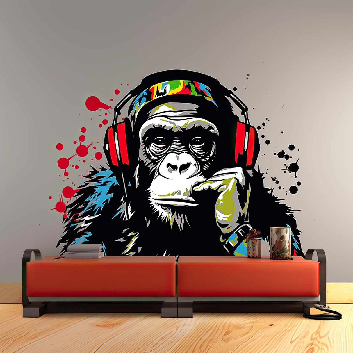 Thoughtful Monkey with Headphones Wall Art