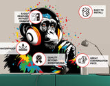 DJ Monkey Wall Decal - Vinyl Art Mural Thinking Gorilla with Headphones