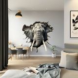 3D Elephant Wall Decal - Realistic Broken Hole Illusion Vinyl Sticker