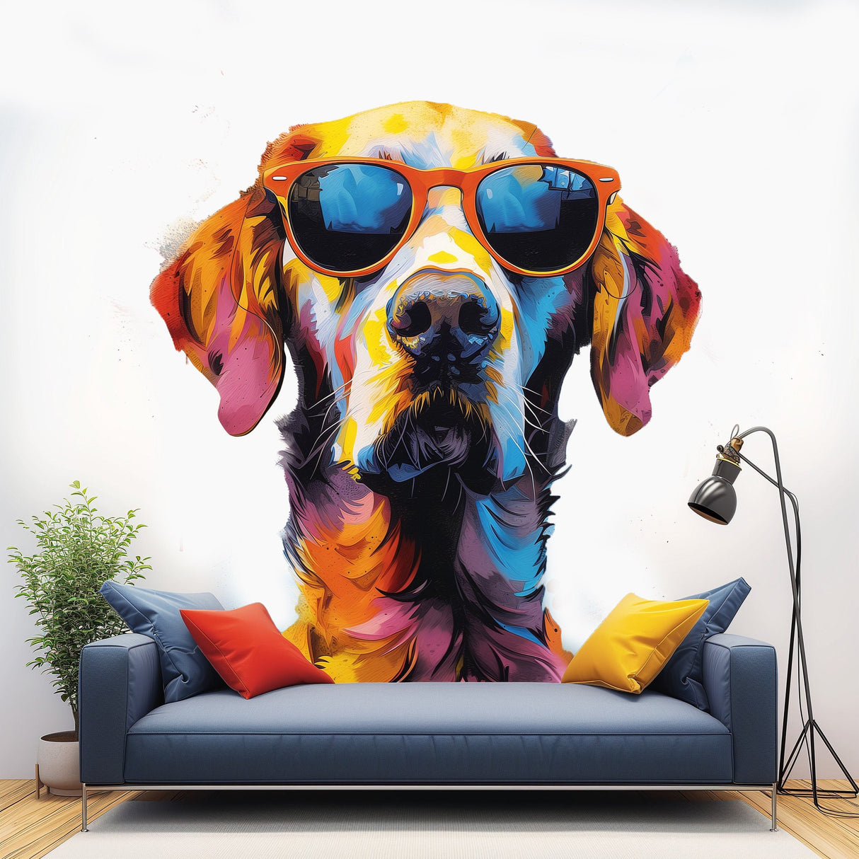 Colorful Watercolor Golden Retriever in Glasses Wall Sticker - Whimsical Toddler Room Dog Art Decal