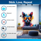 Colorful Watercolor Cat in Glasses Wall Decal - Vibrant Kitten Room Sticker Decor