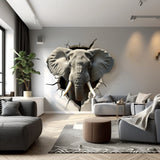 3D Elephant Head Wall Sticker - Realistic Broken Illusion Effect Vinyl Decal