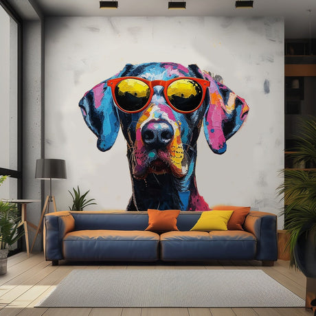 Great Dane with Sunglasses Wall Decal - Vibrant Watercolor Dog Sticker for Dynamic Room Decor