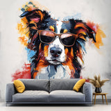 Bright Australian Shepherd Wearing Shades Wall Decal - Cheerful Watercolor Dog in Glasses Sticker