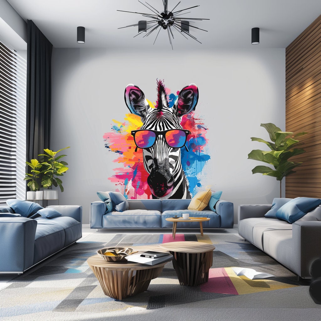 Whimsical Giraffe in Glasses Wall Decal - Colorful Watercolor Toddler Room Sticker Decor