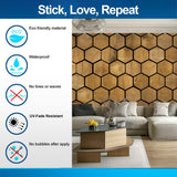 Hexagon Wallpaper Decals - Self-Adhesive Wooden Hexagon Wall Design, Black and Wood Design Honeycomb Stickers, Modern Geometric Room Decor