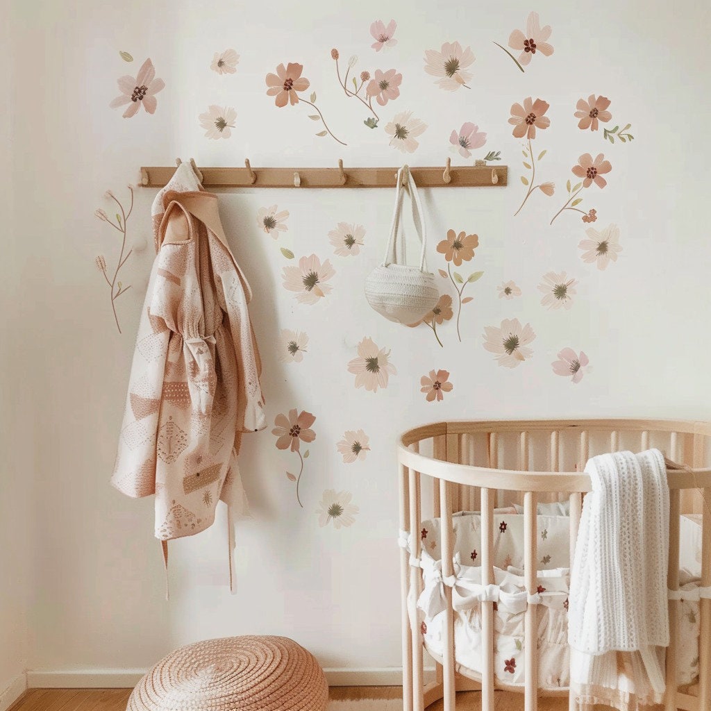 Boho Nursery Floral Flower Wall Decals - Removable Floral Nursery Wall Stickers