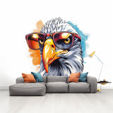 Vibrant Watercolor Bald Eagle with Glasses Wall Decal - Colorful Bird Sticker