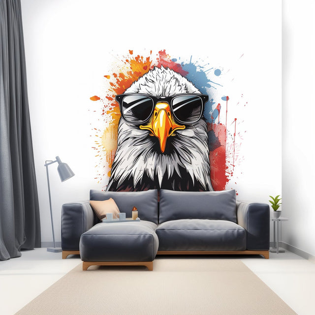 Serious Bald Eagle with Sunglasses Wall Sticker Decals - Cool Bird in Glasses Room Decor