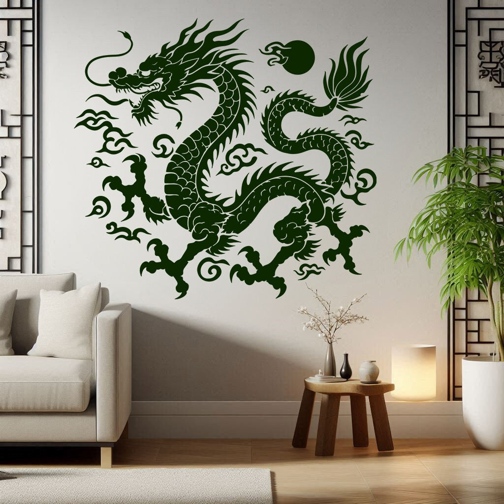 Intricate Chinese Dragon Wall Decal Sticker - Asian Mythical Creature Decor