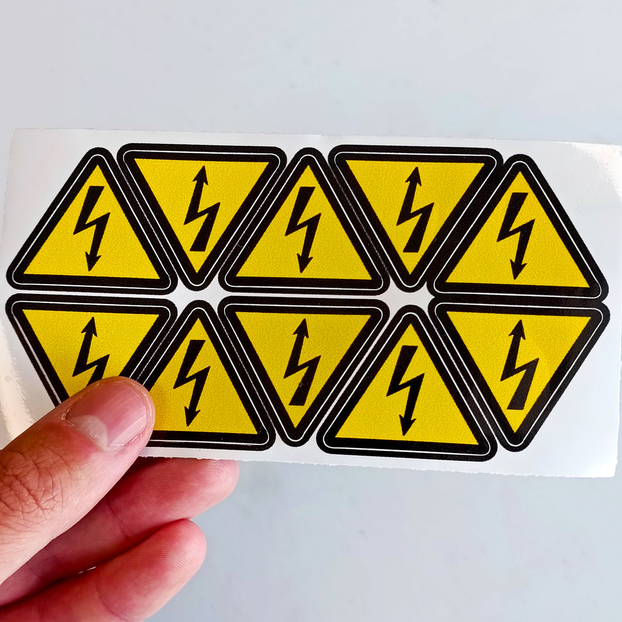 High Voltage Electrical Shock Hazard Stickers - Pack of 10 Yellow Triangle Warning Vinyl Decals