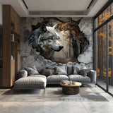 Realistic 3D Wolf Forest Wall Decal Sticker - Majestic Wolf Breaking Through Wall
