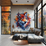Vibrant Watercolor Wolf Head Wall Decal - Artistic Animal Sticker for Living Room, Bedroom, Creative Space