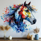 Vibrant Watercolor Horse Head Wall Decal Sticker - Artistic Animal Decor for Living Room, Creative Space