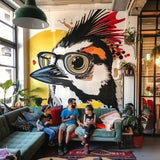 Huge Downy Woodpecker Bird Face in Glasses Wall Sticker Decals - Unique Room Decor for Nature Lovers