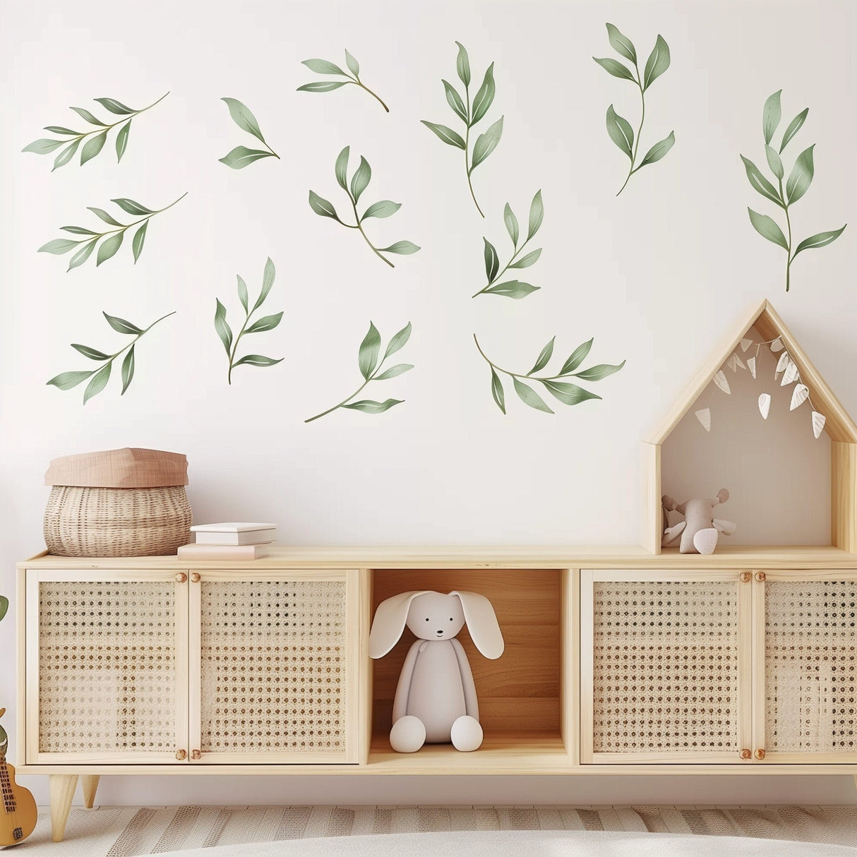 Watercolor Leaf Wall Decals | Boho Green Leaf Sticker Set | Nursery Wall Decor | Botanical Kids Room Decoration | Serene Room Wall Art