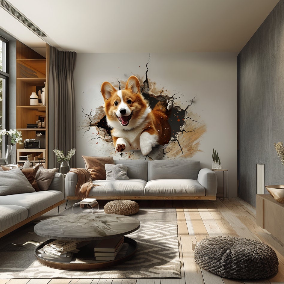 3D Corgi Dog Wall Decal - Playful Pet Sticker