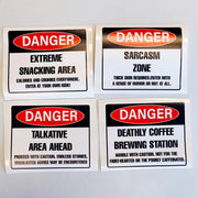 Product view of Humorous Danger Warning Label Decals.