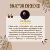 Quote from Andrei Kolchin encouraging customers to share their experiences and photos of products.