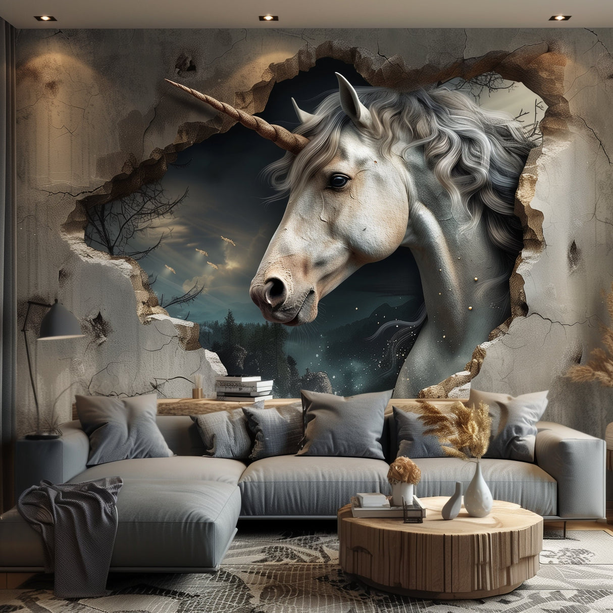 Mystical 3D Unicorn Wall Decal Sticker - Enchanted Forest Fantasy Decor for Living Room, Creative Space