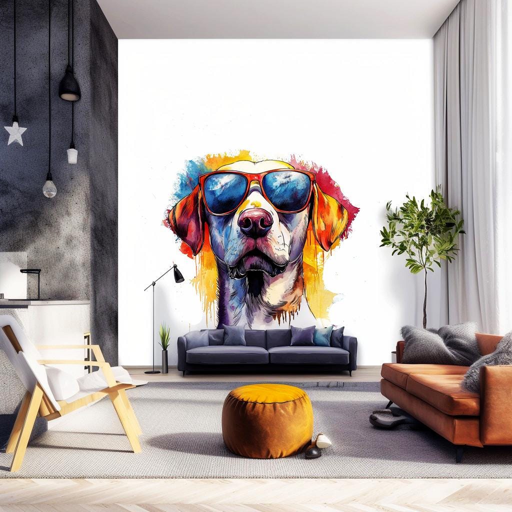 Vibrant Labrador Retriever Wall Sticker | Colorful Dog Decal with Sunglasses | Fun Animal Wall Art | Playful Pet Decor | Bold Wall Decal