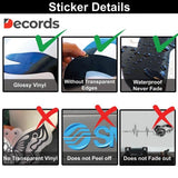 Sticker details for vinyl wall decals highlighting glossy finish, waterproof quality, and durability features.