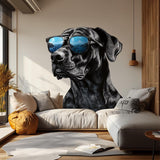 Cool Black Dog with Sunglasses Wall Decal | Stylish Great Dane Wall Art | Removable Pet Wall Sticker | Modern Puppy Themed Room Decor