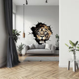 Lion Wall Decal | 3D Breakthrough Lion Head Sticker | Bold Animal Wall Art for Living Room, Office, or Man Cave | Removable Wall Decor