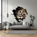 Lion Wall Decal | 3D Breakthrough Lion Head Sticker | Bold Animal Wall Art for Living Room, Office, or Man Cave | Removable Wall Decor