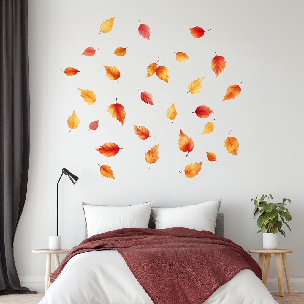 Autumn Leaves Wall Decal | Set of 25 Fall Leaf Stickers | Removable Seasonal Wall Art for Bedroom, Living Room, or Office Decor