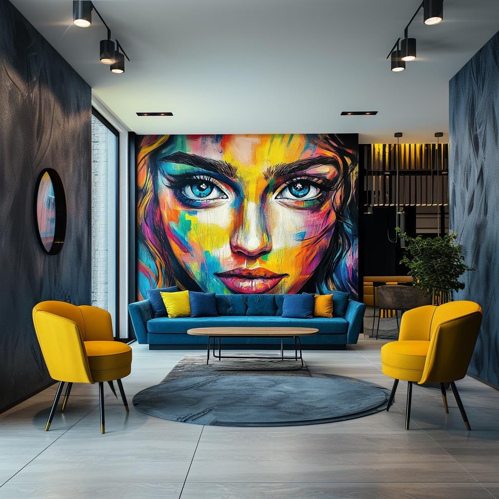 Vibrant Abstract Woman's Face Wallpaper Sticker | Large Wall Mural | Peel and Stick Vinyl Art Decal for Living Room, Office, or Lobby Decor