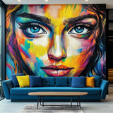 Vibrant Abstract Woman's Face Wallpaper Sticker | Large Wall Mural | Peel and Stick Vinyl Art Decal for Living Room, Office, or Lobby Decor