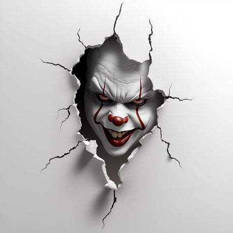 3D Evil Clown Wall Sticker | Scary Breakthrough Clown Crack Porthole Decal | Terrifying Clown Breaking Through the Wall Horror Halloween Art