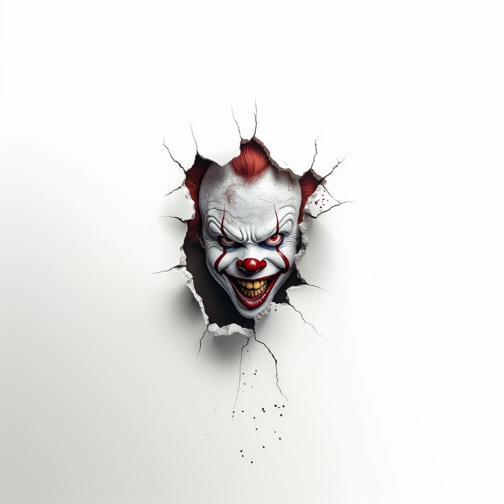 3D Evil Clown Wall Sticker | Scary Breakthrough Clown Crack Porthole Decal | Halloween Horror Wall Art Decor