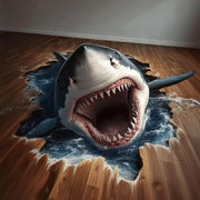 Shark floor decal with a flat printed 3D breakthrough effect