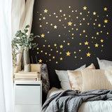 Gold Stars Wall Decals | Sparkles Star Stickers for Bedroom, Nursery, Living Room | Removable Night Sky Wall Art | Modern Celestial Decor