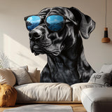 Cool Black Dog with Sunglasses Wall Decal | Stylish Great Dane Wall Art | Removable Pet Wall Sticker | Modern Puppy Themed Room Decor