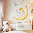 Fairy Princess on the Moon Wall Decal | Pastel Nursery Wall Art | Removable Fairy, Crescent, Butterfly Wall Sticker | Girls Room Decor
