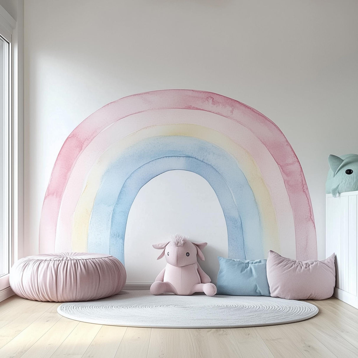 Pastel Rainbow Wall Decal | Watercolor Rainbow Nursery Sticker | Removable Wall Art for Game Room, Kids Room, or Playroom