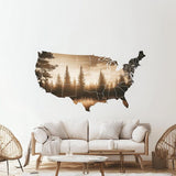 USA Map Wall Decal | Scenic Landscape United States Map Sticker | Removable Wall Art for Living Room, Office, or Travel-Inspired Mural Decor
