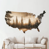 USA Map Wall Decal | Scenic Landscape United States Map Sticker | Removable Wall Art for Living Room, Office, or Travel-Inspired Mural Decor