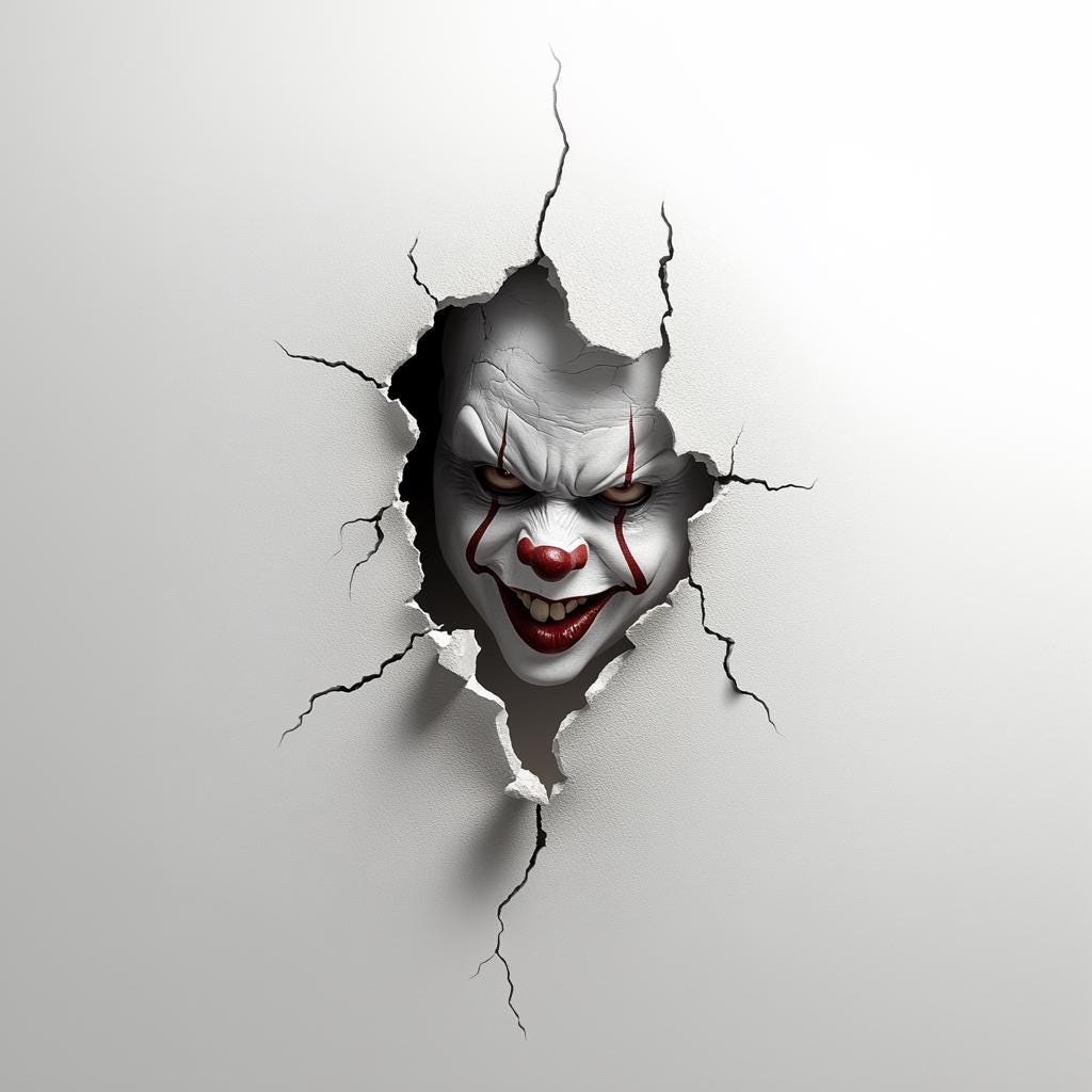 3D Evil Clown Wall Sticker | Scary Breakthrough Clown Crack Porthole Decal | Terrifying Clown Breaking Through the Wall Horror Halloween Art