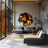 Abstract orange lion portrait vinyl wall decal displayed in a modern interior.