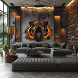 Angry Tiger Wall Decal | Fiery 3D Tiger Face Mural Art | Intense Animal Wall Sticker Decor for Living Room, Office, Bedroom, Safari Accent