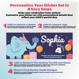 Elephant Birthday Wall Sticker | Customizable Kids Party Decal Decor | Personalized Name, Age & Party Theme Wall Art *!