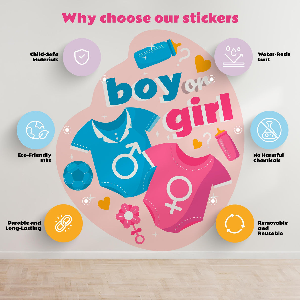 Gender Reveal Party Decal Set | Boy or Girl Theme Decorations | Customizable Baby Shower Stickers | Pink and Blue Baby Shower Decor *!