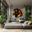 Orange and black lion portrait vinyl wall decal displayed in a modern interior.