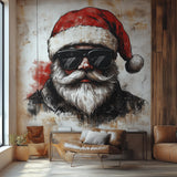 Biker Santa Wall Mural | Adventurous Christmas Decor | Santa on Motorcycle Wall Art | Unique Holiday Wall Sticker | Festive Statement Piece