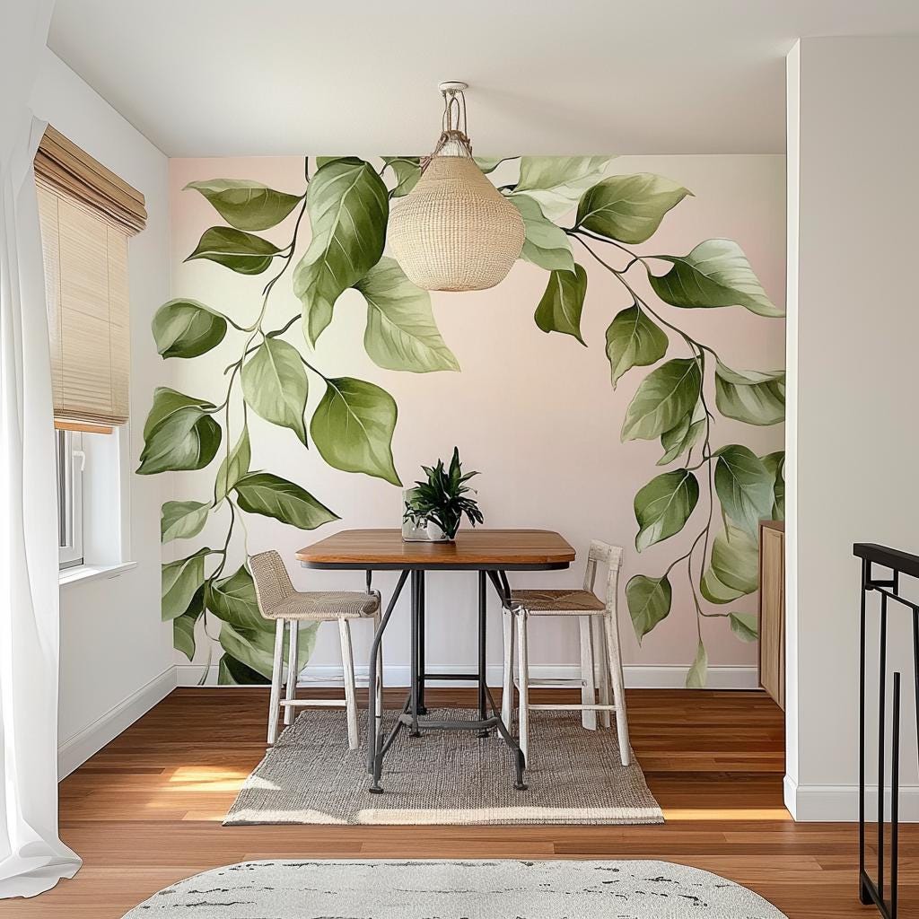 Cascading Leaf Wall Decal Sticker | Large Green Wall Art | Removable Wall Sticker Dining Room or Living Room | Nature Inspired Wall Decor